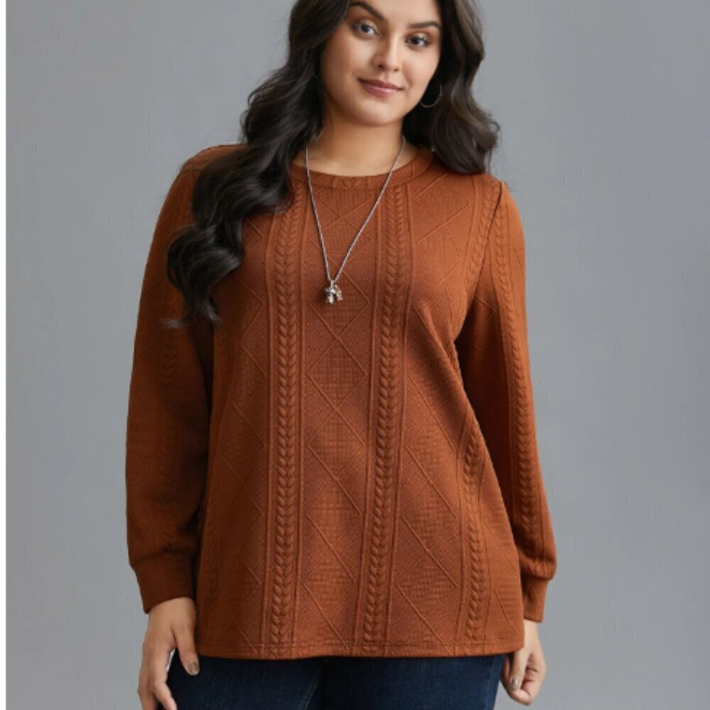 BloomChic Size L Textured Round Neck Stretchy Sweatshirt us size 12